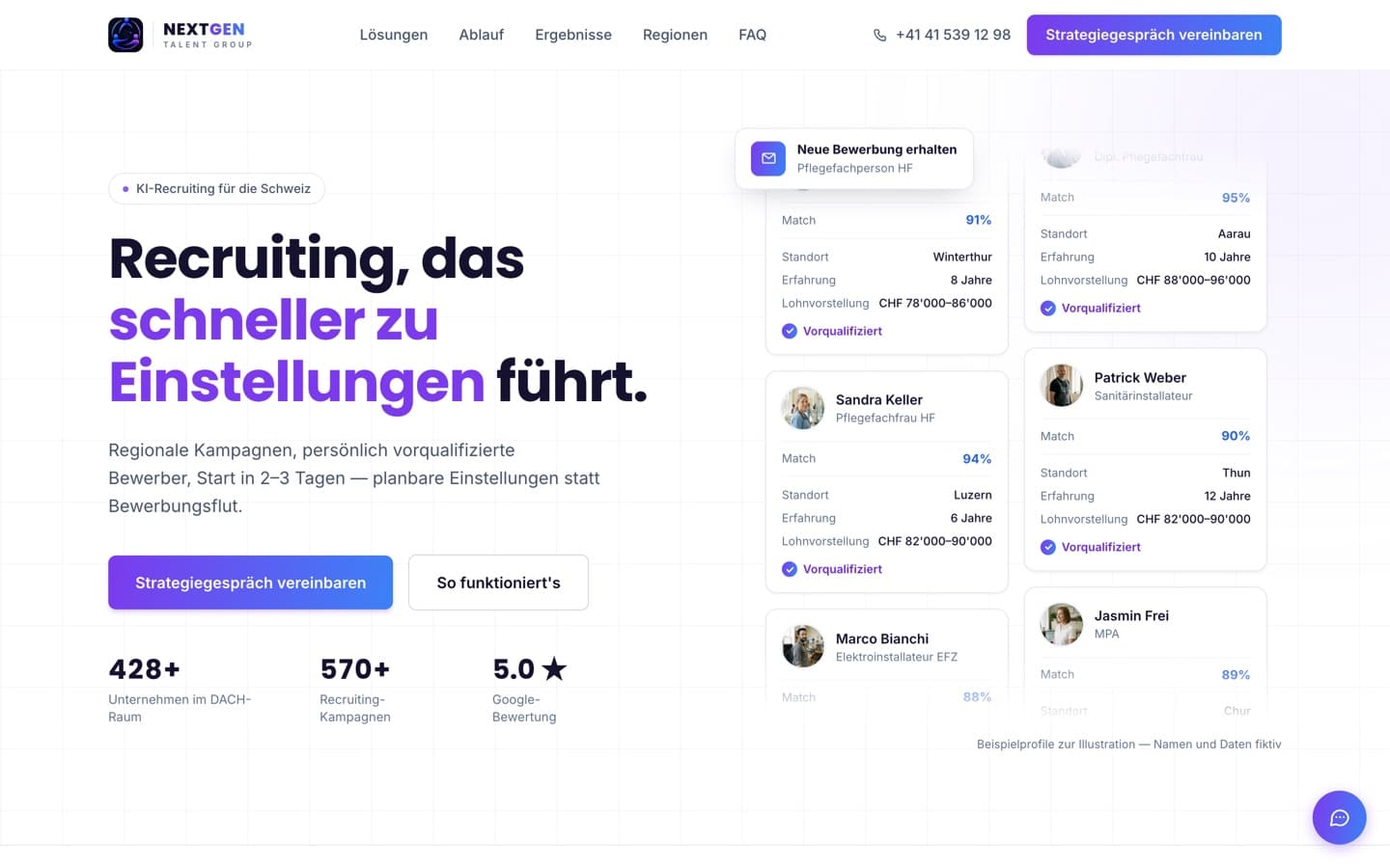 Startseite von nextgentalentgroup.ch, gestaltet und entwickelt von Frascati