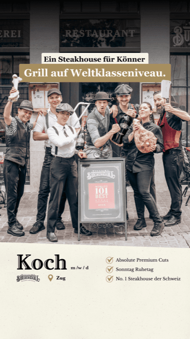 Story-Werbeanzeige Koch, Service und Betriebsleitung, William's Butcher's Table