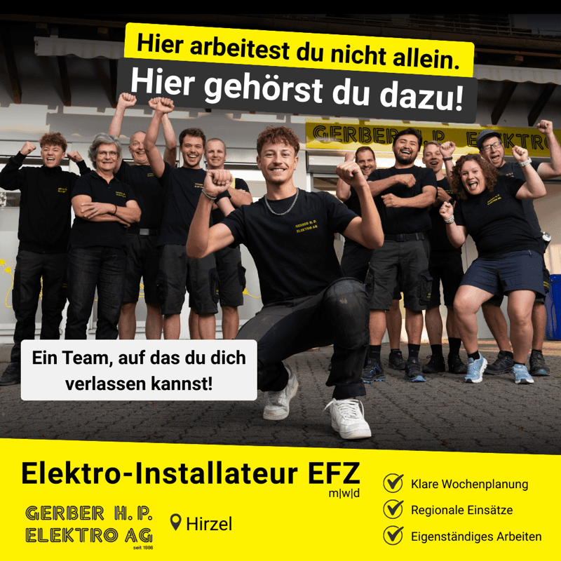 Werbeanzeige Elektroinstallateur EFZ, Gerber H.P. Elektro AG