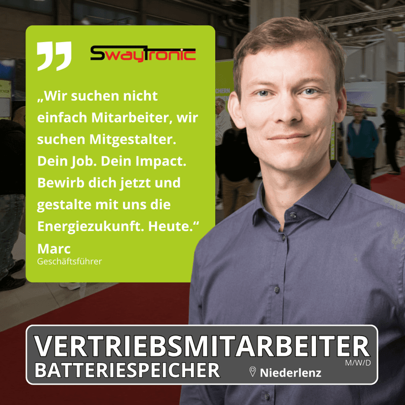 Werbeanzeige Technischer Vertrieb Batteriespeicher, Swaytronic
